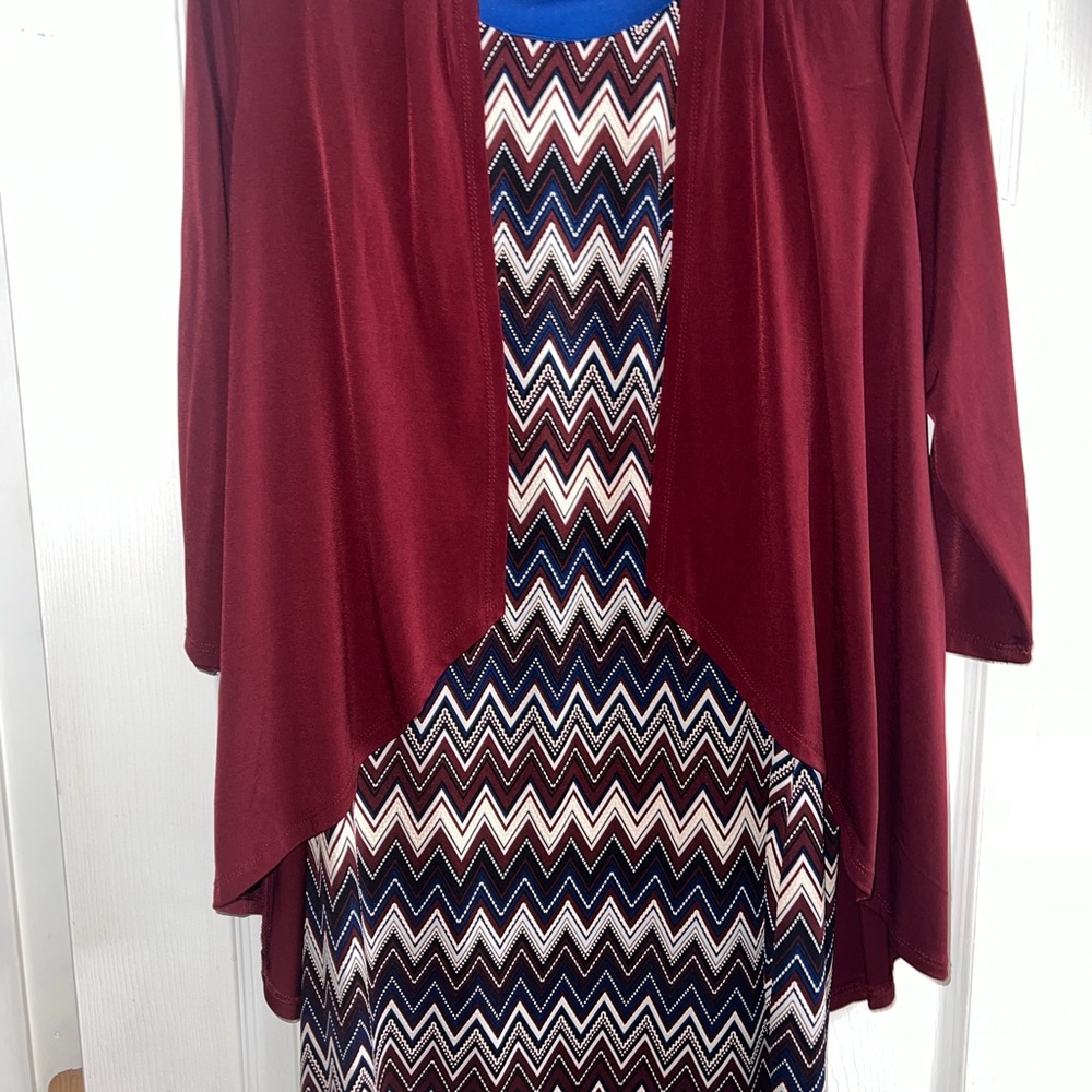 R&K Burgundy and Blue Chevron High Low Dress